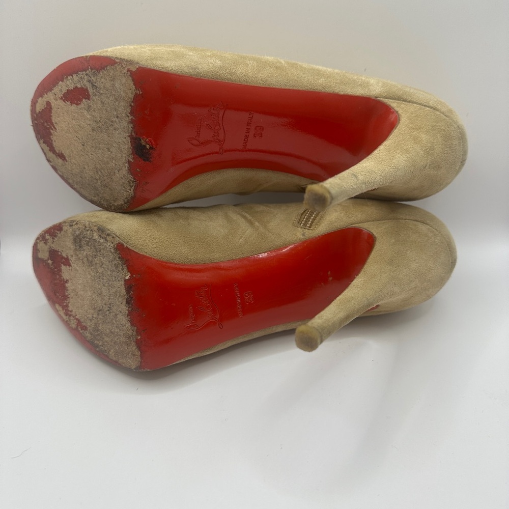 Christian Louboutin Tan Stiletto Heels Peep-Toe - Picture 7 of 8